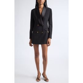 Versace Versace Satin Trim Stretch Wool Jacket Minidress