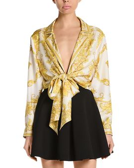 Versace Versace Silk Twill Plunging Neck Top
