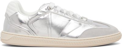 Versace Versace Silver Greca Court Metallic Faux-Leather Sneakers