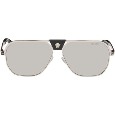 Versace Versace Silver Greca Flow Navigator Sunglasses