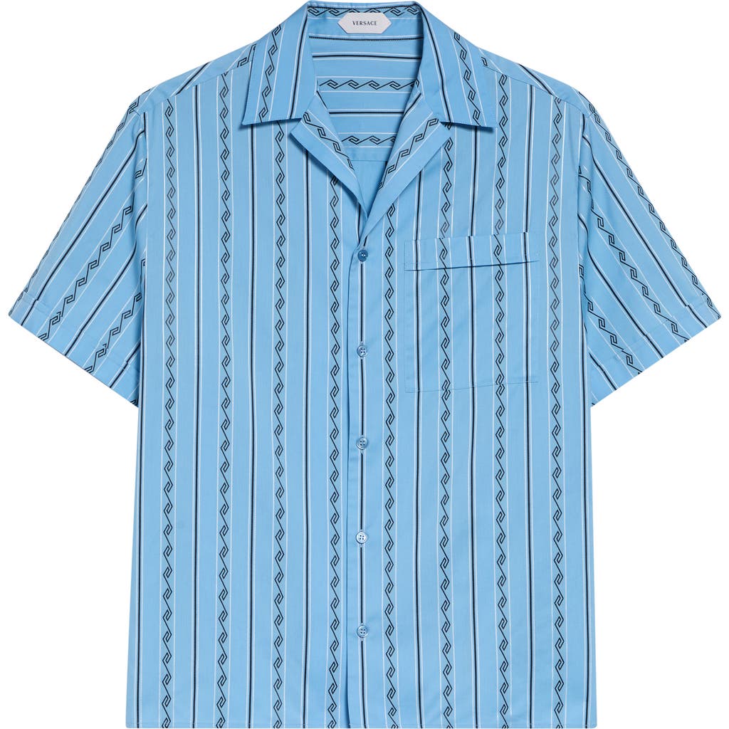 Versace Versace Stripe Greca Jacquard Short Sleeve Button-Up Shirt