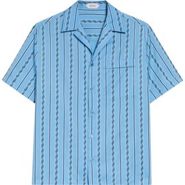 Versace Versace Stripe Greca Jacquard Short Sleeve Button-Up Shirt
