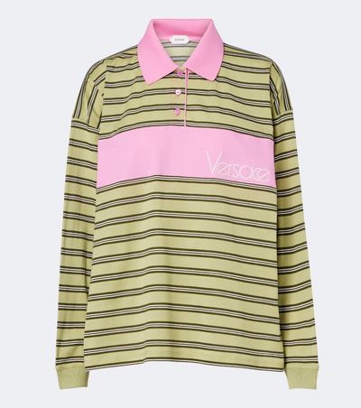 Versace Versace Striped oversized cotton jersey polo shirt