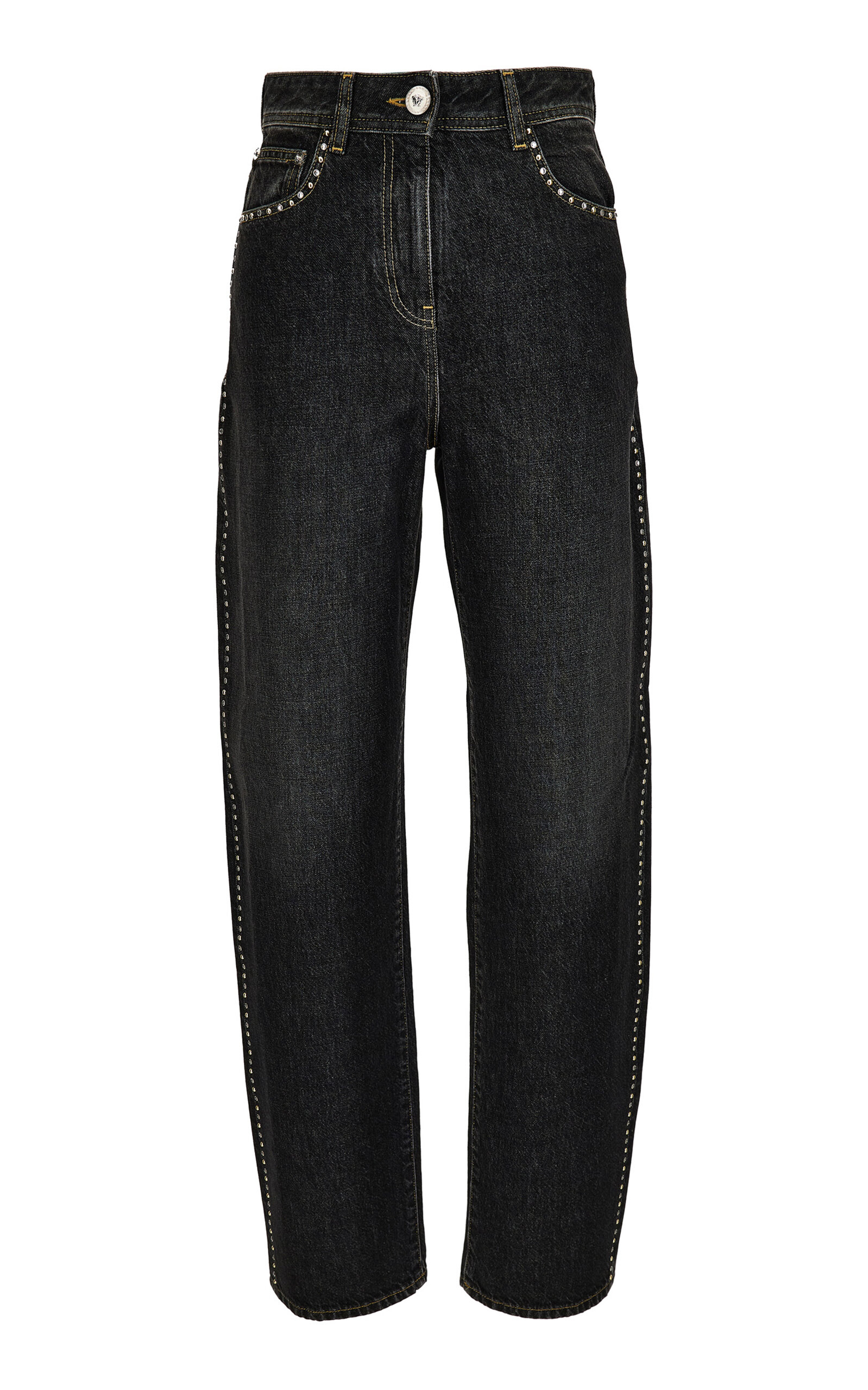 Versace Versace Studded StoneWashed HighRise StraightLeg Jeans Black 28