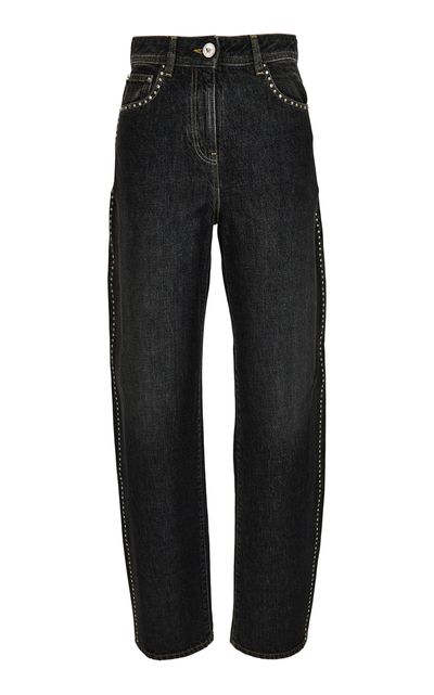 Versace Versace Studded StoneWashed HighRise StraightLeg Jeans Black 28