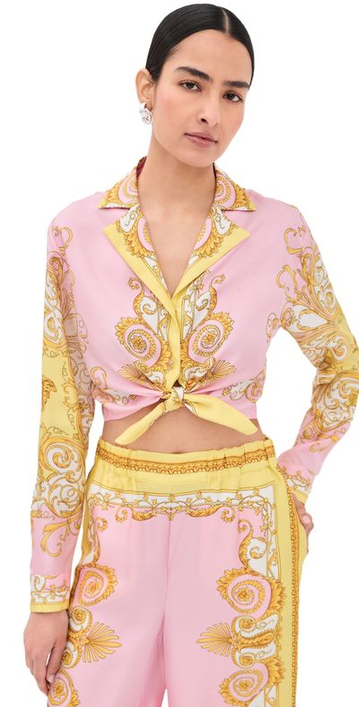 Versace Versace Twill Print Silk Shirt Pale Yellow+Rose Quartz