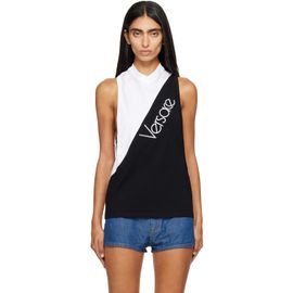 Versace Versace White & Black Embroidered-Logo Cotton-Jersey Tank Top