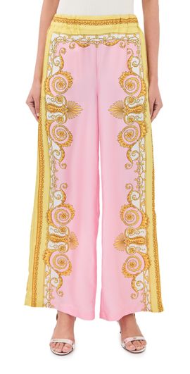 Versace Versace Wide Leg Silk Pants Pale Yellow+Rose Quartz