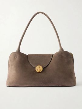 VERSACE Vivienne logo-embellished suede shoulder bag