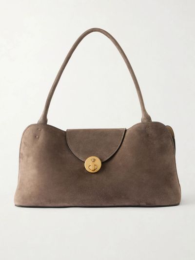 VERSACE Vivienne logo-embellished suede shoulder bag