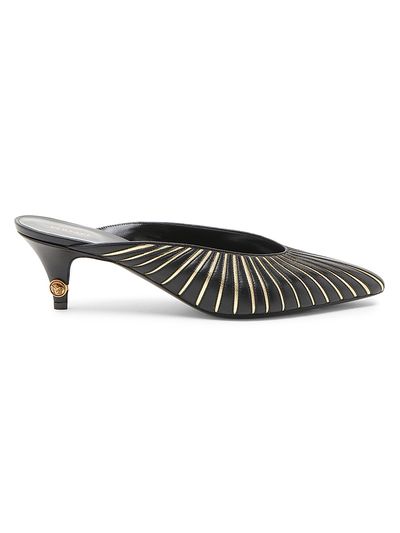 Versace Women's 55MM Metallic Striped Leather Mules