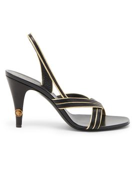 Versace Women's 90MM Metallic-Striped Leather Slingback Sandals