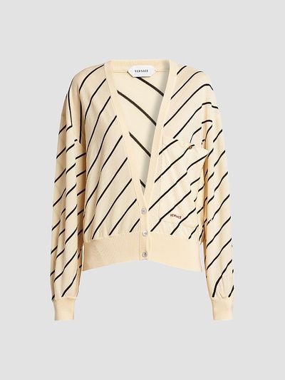 Versace Women's La Vacanza Bias Striped Wool Oversized Cardigan