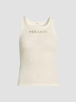 Versace Women's La Vacanza Crystal Logo Rib-Knit Tank