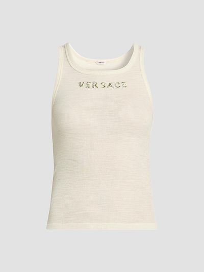 Versace Women's La Vacanza Crystal Logo Rib-Knit Tank