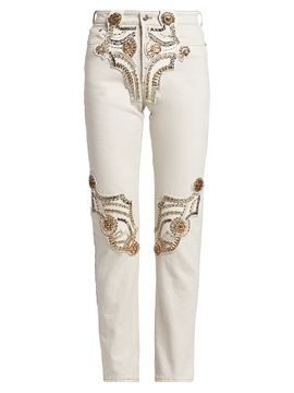 Versace Women's La Vacanza Embellished Applique Slim Jeans