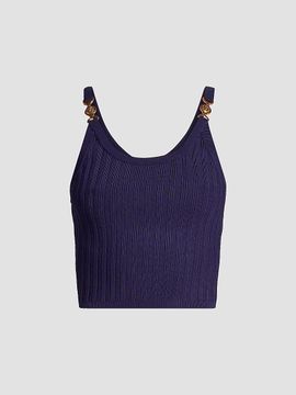 Versace Women's La Vacanza Mesh Rib-Knit Hardware Top