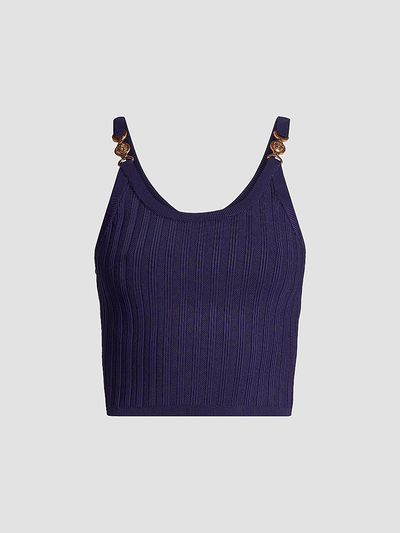 Versace Women's La Vacanza Mesh Rib-Knit Hardware Top
