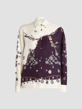 Versace Women's La Vacanza Stolen Jewels Print Silk Shirt