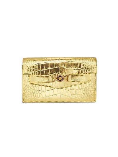 Versace Women's Laminated Croc-Embossed Leather Chain Wallet