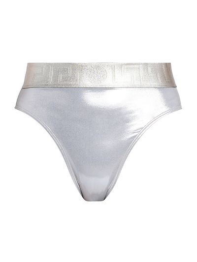 Versace Women's Laminated Metallic High-Waisted Bikini Bottom