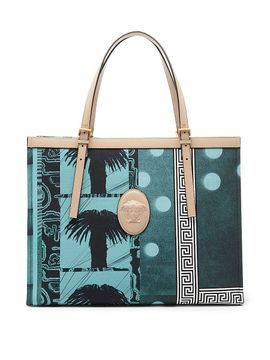 Versace Women's Large Palm-Print Medusa Logo Tote Bag