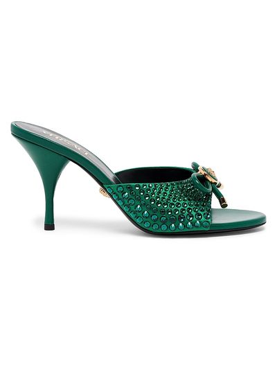 Versace Women's Opera Bow 85MM Embellished Leather Mules