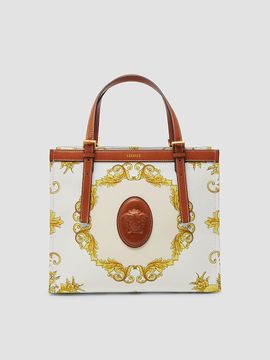 Versace Women's Rivière Small Printed Cotton Canvas Book Tote Bag