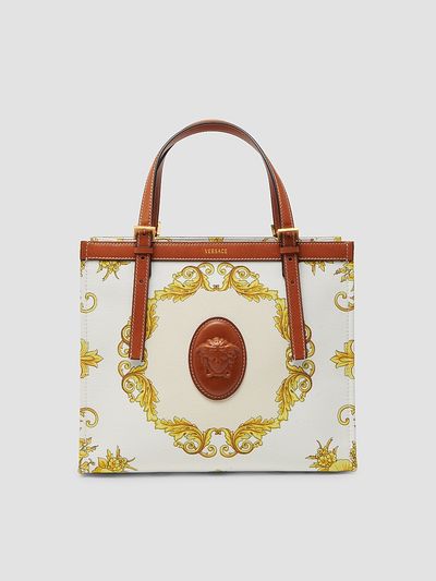 Versace Women's Rivière Small Printed Cotton Canvas Book Tote Bag
