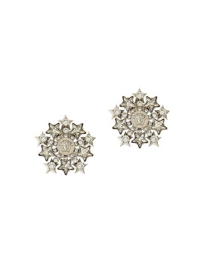 Versace Women's Star Stream Silvertone & Glass Crystal Stud Earrings