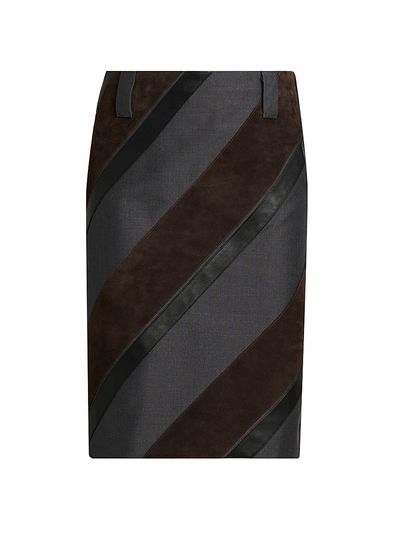 Versace Women's Suede & Leather Stripe Pencil Skirt