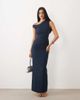 Vesper Vesper bengaline asymmetric off shoulder ruched front maxi dress in navy - 1