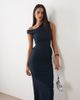 Vesper Vesper bengaline asymmetric off shoulder ruched front maxi dress in navy - 3