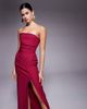 Vesper Vesper bengaline bandeau ruched slit front maxi dress in berry-pink - 4