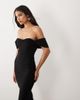 Vesper Vesper bengaline bardot off shoulder bodycon midaxi dress in black - 1