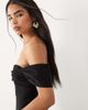 Vesper Vesper bengaline bardot off shoulder bodycon midaxi dress in black - 4