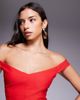 Vesper Vesper bengaline bardot sweetheart neckline split front midi dress in red - 3