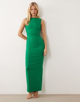 Vesper Vesper bengaline cowl back high neck maxi dress in emerald-Green