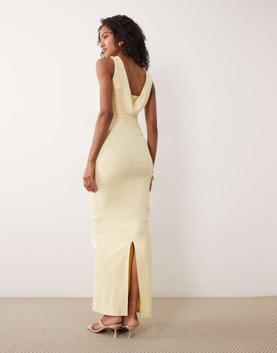 Vesper Vesper bengaline cowl back high neck maxi dress in yellow