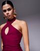 Vesper Vesper bengaline cross front halterneck keyhole detail midaxi dress in berry-pink - 2