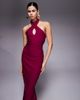 Vesper Vesper bengaline cross front halterneck keyhole detail midaxi dress in berry-pink - 4