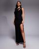 Vesper Vesper bengaline cut-out front detail thigh slit maxi dress in black - 2