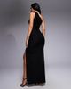 Vesper Vesper bengaline cut-out front detail thigh slit maxi dress in black - 4