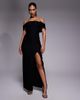 Vesper Vesper bengaline deep off the shoulder bodycon thigh slit maxi dress in black - 1