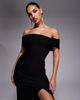 Vesper Vesper bengaline deep off the shoulder bodycon thigh slit maxi dress in black - 2