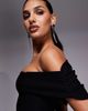 Vesper Vesper bengaline deep off the shoulder bodycon thigh slit maxi dress in black - 3