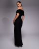 Vesper Vesper bengaline deep off the shoulder bodycon thigh slit maxi dress in black - 4