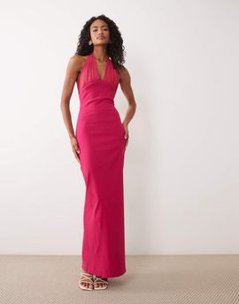 Vesper Vesper bengaline halter scoop neck maxi dress in pink