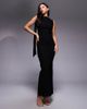 Vesper Vesper bengaline high neck low draped back detailing maxi dress in black - 3