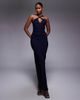 Vesper Vesper bengaline keyhole halterneck maxi dress in navy - 1